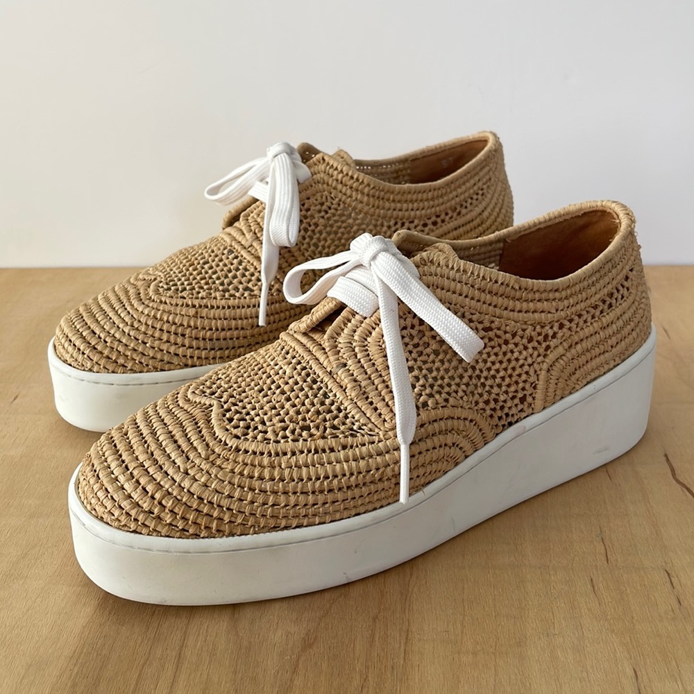 Robert Clergerie Paris "Lisa" platform loafers in woven raffia